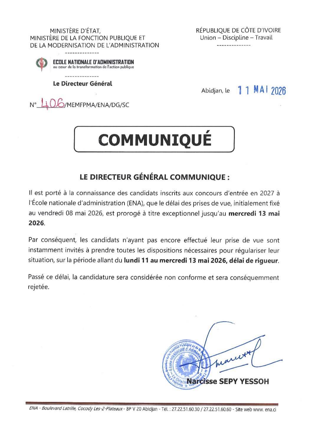 Concours ENA 2027 : le délai des prises de vue prolongé jusqu’au 13 mai 2026